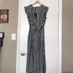 PrettyLittleThing black and whit stripe midi dress